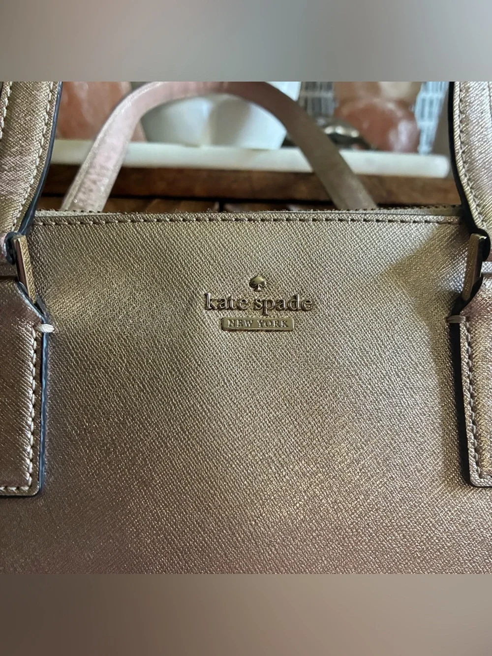 Kate Spade Metallic Rose Gold Zipper Tote Bag